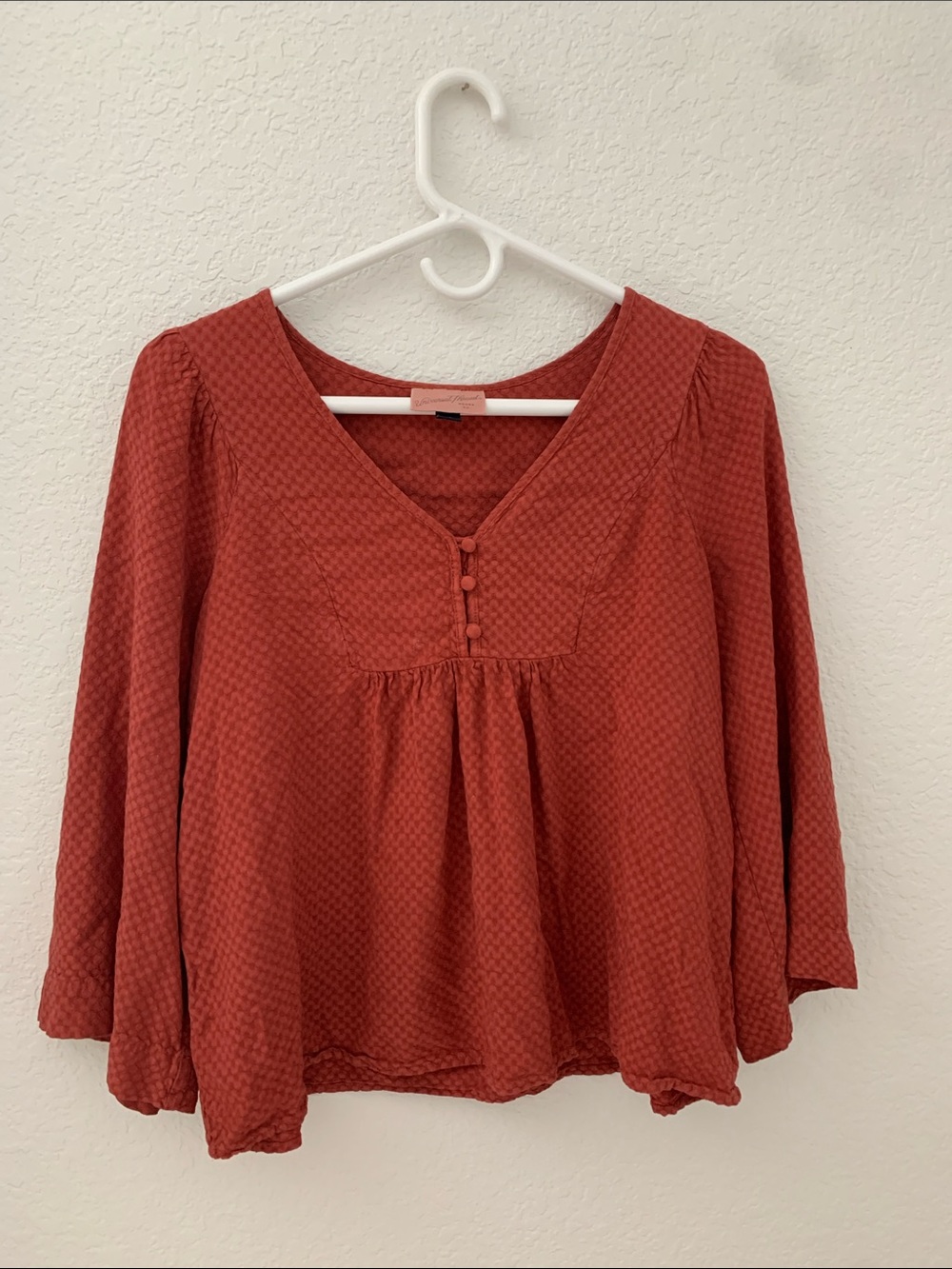 Universal Thread Rust Button-Front V-Neck Peasant Blouse